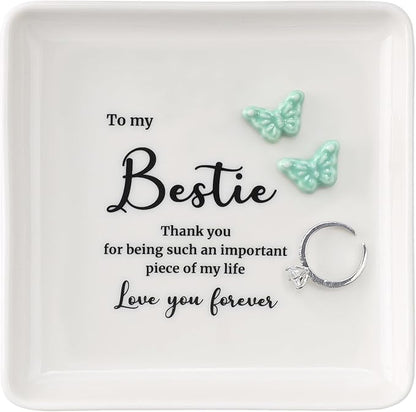 HOME SMILE Best Friend Birthday Christmas Gifts for Women-Butterfly Ring Dish-Bestie,BFF,Work Bestie,Bsf,Soul Sister-Friend Gift for Galentines Day Present-Thank You for Being Such An Important Piece