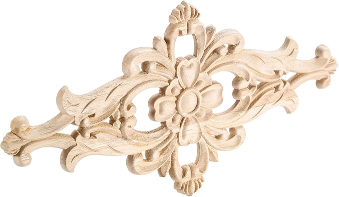 MUXSAM Wood Carved Appliques Furniture Decorative Onlays, 4Pcs Unpainted DIY Center Carving Decal for Door Wall Ceiling Cabinet Dresser Mirror Bed Mantel Bench Decoration, 32x16cm/12.6"x6.3"