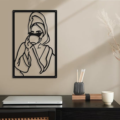 CHENGU 3 Pieces Metal Minimalist Abstract Woman Wall Art Line Drawing Wall Art Decor Single Line Female Home Hanging for Kitchen Bathroom Living Room