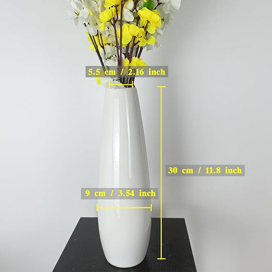 12Inch Tall White Ceramic Flower Vase,Home Decor White Vases for Pampas Grass,Modern Textured Vases for Living Room Decorations,Shelf,Table Centerpieces,Farmhouse Small Ceramic Vase