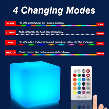 YESIE 16-Inch Cordless LED Cube Chair Light,Detachable Easy Charging,Remote Control Side Table,Accent Lava Lamp,16 RGB Colors Tesseract Cube Mood Lamp for Adult