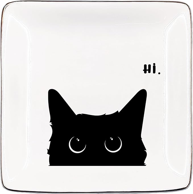 Black Cat Jewelry Dish - Ceramic Tray for Rings, Earrings & Cat Gifts