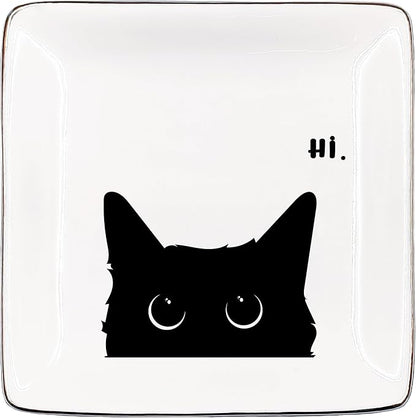 Black Cat Jewelry Dish - Ceramic Tray for Rings, Earrings & Cat Gifts