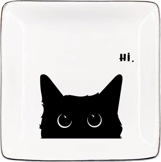 Black Cat Jewelry Dish - Ceramic Tray for Rings, Earrings & Cat Gifts