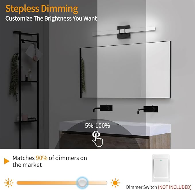 Modern Black Vanity Light Bar 24 Inch, 16W 5CCT Dimmable Bathroom Light Fixtures LED Wall Lighting Fixture