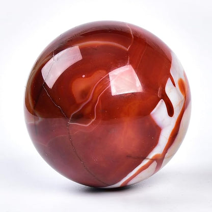 JIC Gem Large Red Agate Crystal Ball 4 inch(100mm) Round Healing Crystals Decorative Sphere with Wooden Stand Meditation Witchcraft Home Decor