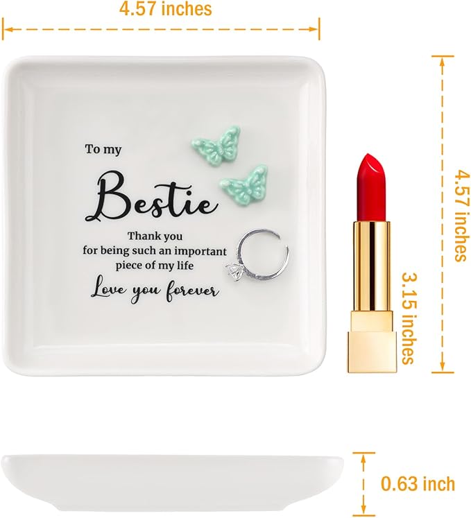HOME SMILE Best Friend Birthday Christmas Gifts for Women-Butterfly Ring Dish-Bestie,BFF,Work Bestie,Bsf,Soul Sister-Friend Gift for Galentines Day Present-Thank You for Being Such An Important Piece