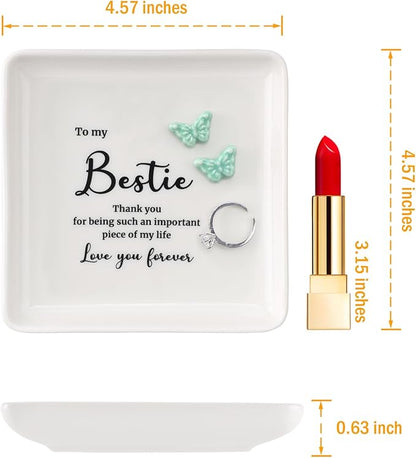 HOME SMILE Best Friend Birthday Christmas Gifts for Women-Butterfly Ring Dish-Bestie,BFF,Work Bestie,Bsf,Soul Sister-Friend Gift for Galentines Day Present-Thank You for Being Such An Important Piece