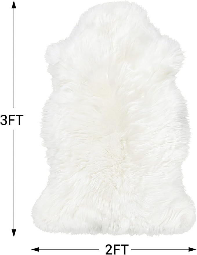 DPB Genuine Sheepskin Area Rug, 100% New Zealand Genuine Natural Luxury Fluffy Lambskin Throw for Sofa Chair Seat Cove Living Room Bedroom (Lvory, 2x3Ft)