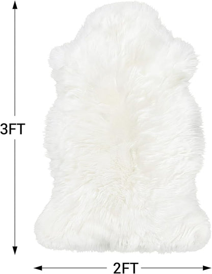 DPB Genuine Sheepskin Area Rug, 100% New Zealand Genuine Natural Luxury Fluffy Lambskin Throw for Sofa Chair Seat Cove Living Room Bedroom (Lvory, 2x3Ft)