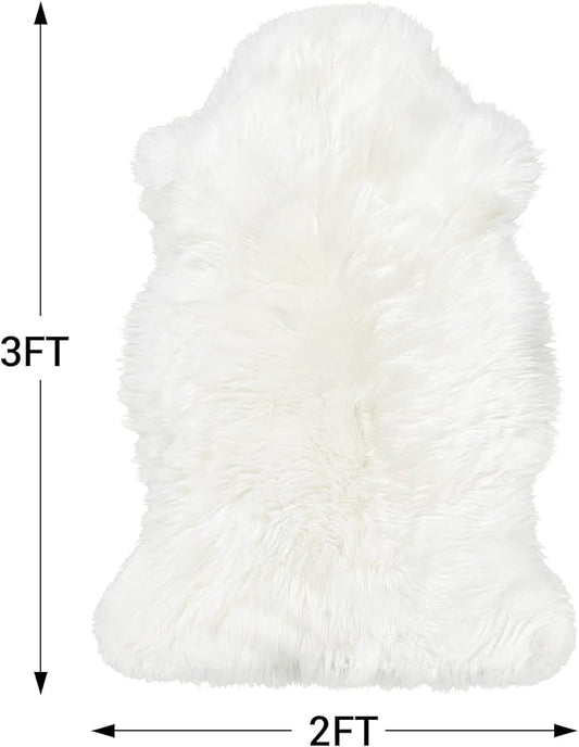 DPB Genuine Sheepskin Area Rug, 100% New Zealand Genuine Natural Luxury Fluffy Lambskin Throw for Sofa Chair Seat Cove Living Room Bedroom (Lvory, 2x3Ft)