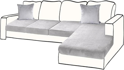 Sectional Couch Covers for 4-Piece Seat Cushion Velvet Separate L Shape Couch Cover Stretch Sofa Slipcover with 2 Pieces Pillowcases Furniture Protector (Sofa 3 Seater + 1 Chaise, Light Grey)