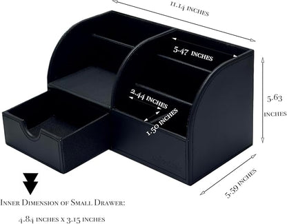 UnionBasic Desk Organizer - Multifunctional Leather Desktop Pen Holder Storage Box - Business Card/Pen/Pencil/Mobile Phone/Stationery Holder, Black