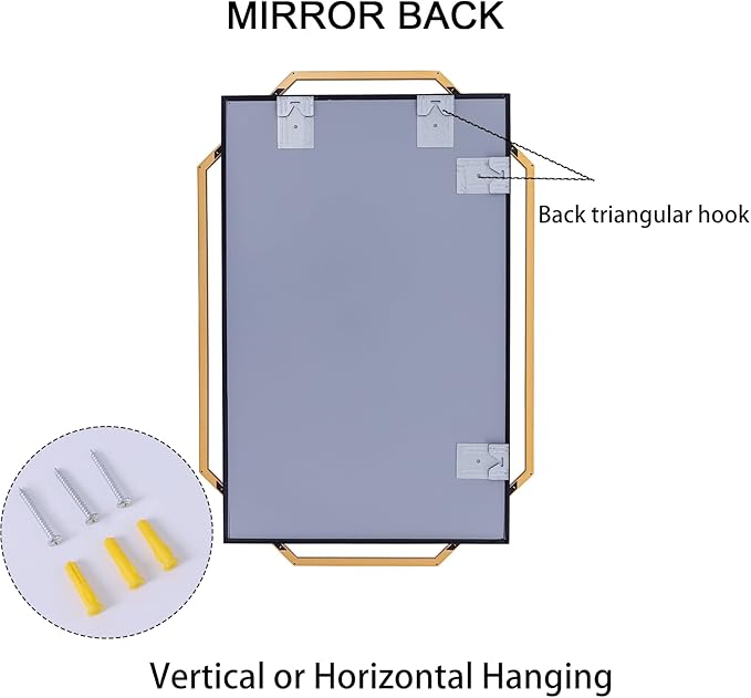 Bathroom Mirror, 40" x 28" Decorative Wall Mirror for Wall, Black and Gold Frame, Modern Metal Octagonal, for Living Room, Dining Room, Entryway