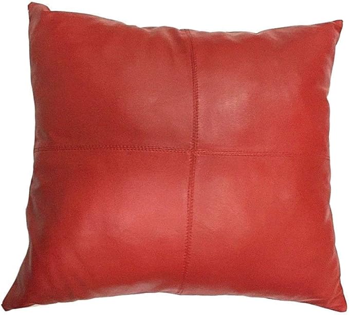 LL LEATHER LOVERS Lambskin Leather Pillow Cover - Sofa Cushion Case - Decorative Throw Covers for Living Room & Bedroom, 20x20 Inches - Red Pack of 1