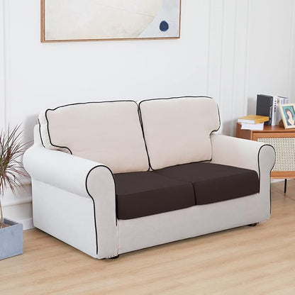 Easy-Going 100% Waterproof Chair Sofa Seat Cushion Slipcovers Couch Cushion Cover Stretch Furniture Protector for Kids, Pets (2-Piece Loveseat Cushion, Chocolate)