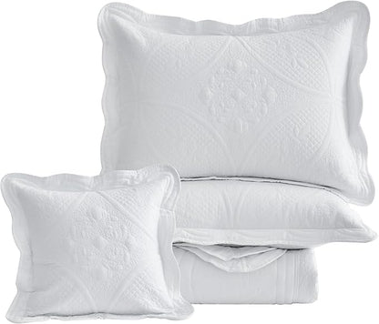 Oversized Bedspread - King Size Bedding Cover - Modern & Contemporary Coverlet Set, Real Stitching, Reversible, Lightweight, 5 Piece, White