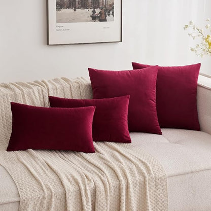 MIULEE Pack of 2 Velvet Soft Solid Christmas Decorative Lumbar Rectangle Throw Pillow Covers Cushion Case Home Decor for Sofa Couch Bedroom Car 12x20 Inch Wine Red