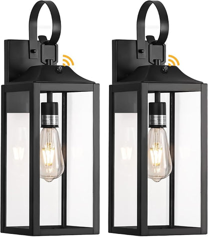 19" Large Dusk to Dawn Outdoor Lighting 2 Pack, Black Sensor Porch Lights Exterior Lighting Fixtures, Modern Wall Lantern Outdoor Wall Lights Waterproof Wall Sconce Lamp for House, Doorway, Garage