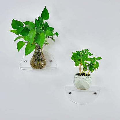 ROYALITA Small Acrylic Shelves Room Decor Floating Shelves (2-Pack, 8-inch Diameter) - Wall Mounted Display Stand for Plants, Toys, Makeup, and More - Ideal for Home and Office, Clear