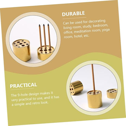 VOSAREA 4pcs Copper Incense Holders, 9-Hole Multi-Hole Incense Stick Bases, Small Retro Copper Burner Accessories for Meditation Room, Yoga Studio & Home Decor