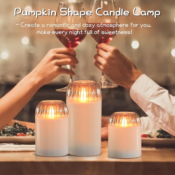 Rechargeable Jar Flameless Candle, Flashing LED Pillar Real Wax Candle with Remote Control and Timer, White Pumpkin Glass Electronic Candles for Room Decoration, 1 Set of 3