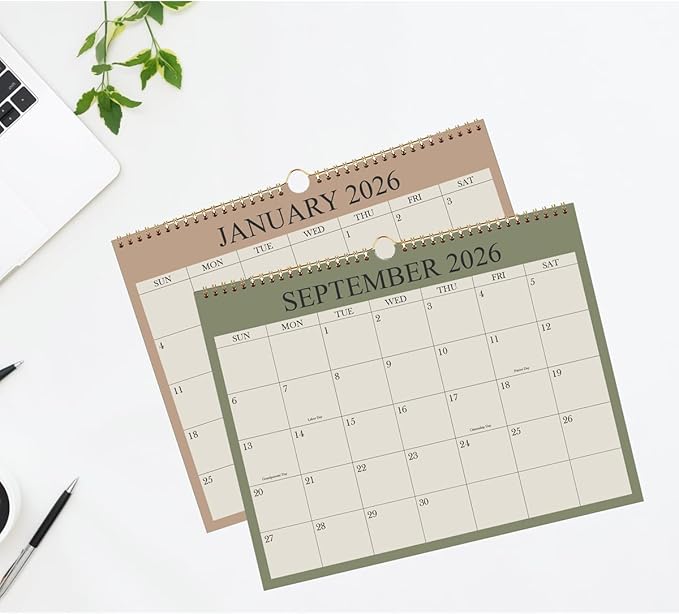 2026 Calendar - Wall Calendar 2026-2027 from January 2026 - June 2027, 18 Months Calendar with Premium Paper, Twin-Wire Binding & Hanging Hook, 8.5" x 11", Green