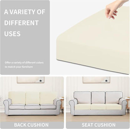 Easy-Going 100% Waterproof Chair Sofa Seat Cushion Slipcovers Couch Cushion Cover Stretch Furniture Protector for Kids, Pets (3-Piece Sofa Cushion, Ivory)