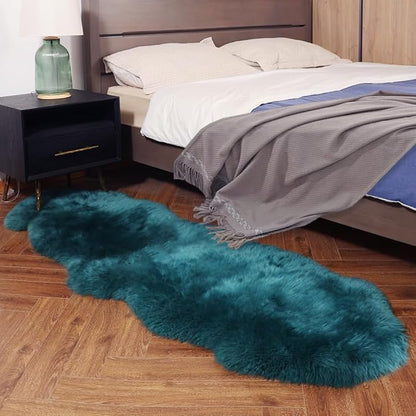 Premium Genuine Fur Sheepskin Rug Real Australia Sheepskin Natural Luxury Fluffy Lambskin Fur Area Rug Seat Covers for Kids Bedroom Sofa Chair Cover (Dark Aquamarine, Double Pelt/2ft x 6ft)