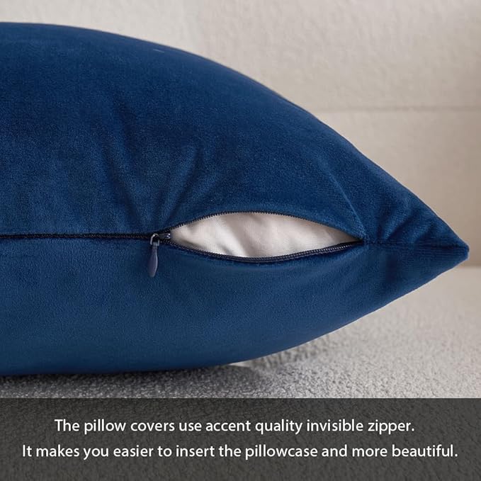 MIULEE Velvet Throw Pillow Covers 12x20 Inch, Pack of 2 - Dark Blue, Soft Solid Lumbar Decorative Pillow Covers Modern Luxury Home Decor for Chair Couch Sofa Bedroom Livingroom