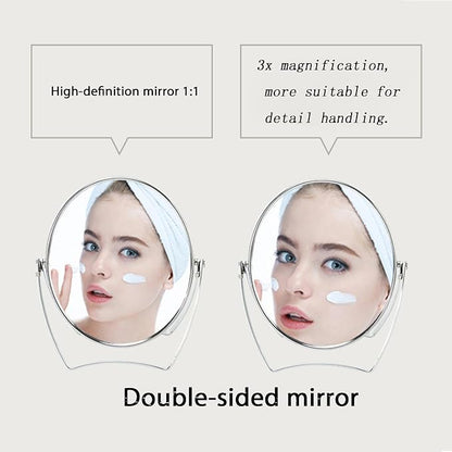 WMugthome Two-Sided 4-In/6-in with Handle Portable Round Makeup/Travel/Desk Mirror with 1X and 3X Magnification(Silver, 6inch)