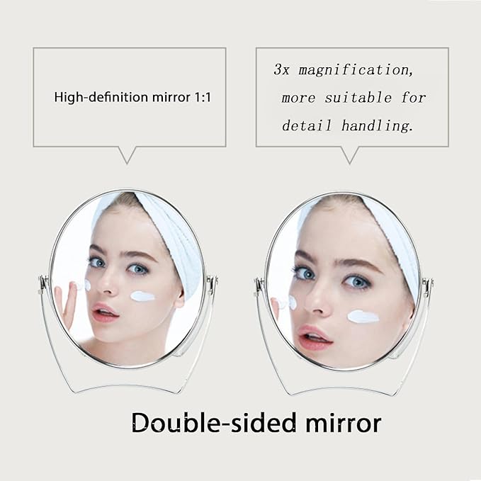WMugthome Two-Sided 4-In/6-in with Handle Portable Round Makeup/Travel/Desk Mirror with 1X and 3X Magnification(Silver, 4inch)