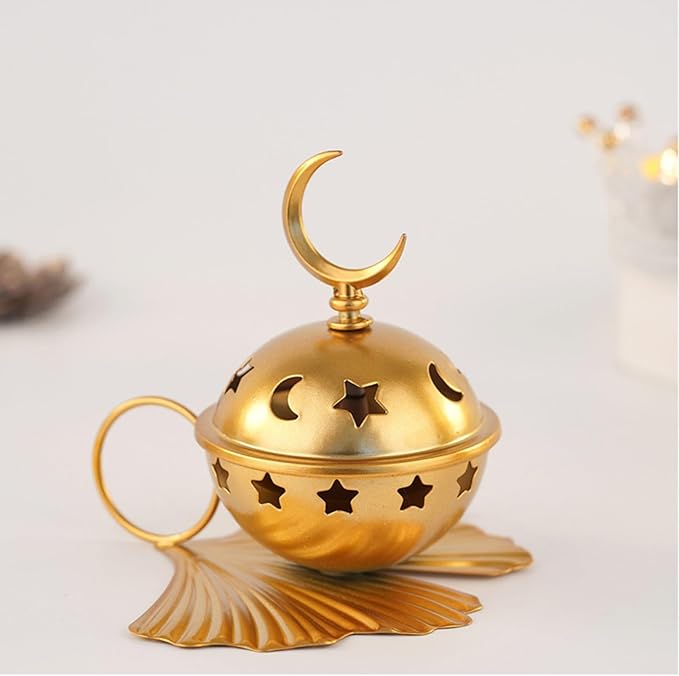 Incense Burner Metal Cones Incense Holder with Handle for Yoga, Spa Aromatherapy Golden Censer