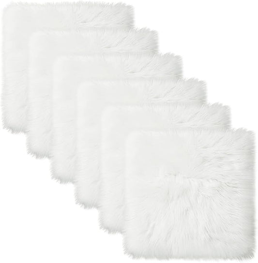 Softlife White Faux Fur Sheepskin Chair Cover 6 PCs Seat Cushion Pad Super Soft Area Rugs for Living Bedroom Sofa Dorm (1.6ft x 1.6ft)