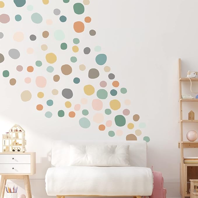 Epakh 296 Pcs Polka Dots Wall Decal Boho Rainbow Kids Playroom Wall Decor Gifts, Colorful Nursery Room Bedroom Classroom Watercolor Decal Art, Peel and Stick Modern Decor Sticker(Light Colors)