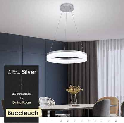 Buccleuch Dimmable 3-Ring LED Chandelier, Height Adjustable Modern Silver Pendant Light, ETL-Certified Flush Mount Acrylic Ceiling Light for Dining Room Living Room Bedroom Foyer, 3000K-6500K
