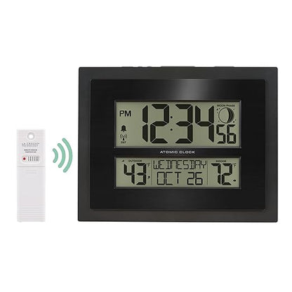 La Crosse Technology 513-75624-INT Digital Atomic Clock with Outdoor Temperature and Moon Phase,Black