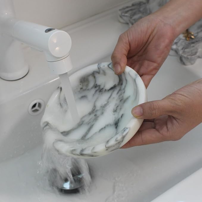 Natural Travertine Marble Jewelry Dish 5.5",Trinket Dish for Ring Earring, Gift for Woman Daugther(Arabescato Calacatta)