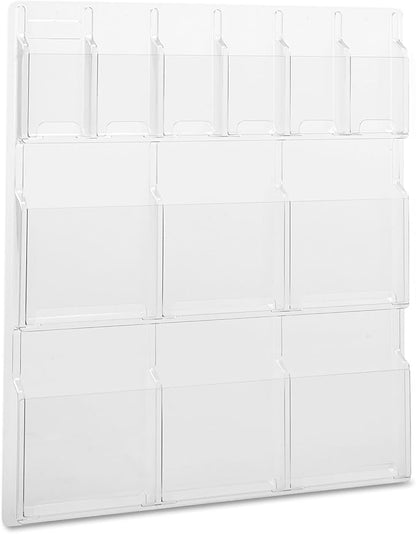 Safco Reveal Literature Rack, 6 Pamphlet and 6 Magazine Holder, Wall-Mounted Brochure Organizer, Acrylic, Clear