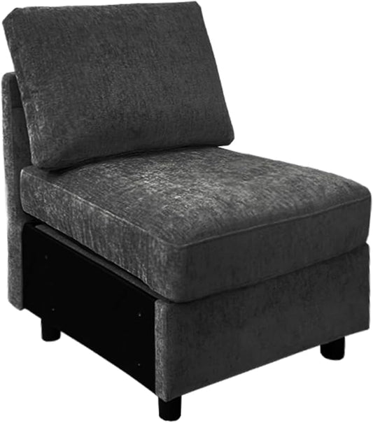 Middle Seat Module for Modular Sectional Couch Sofa, Living Room Accent Armless Sofa Chair with Storage & Pillow, Modern Side Sectional Middle Unit, Chenille Dark Grey