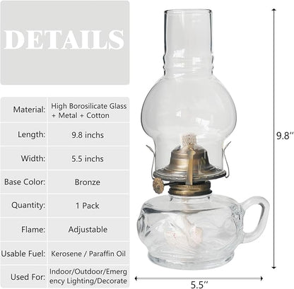 Large Rustic Kerosene Lamp Lantern Chamber Antique Oil Lamps for Indoor Use Home Decor Lighting Vintage Glass Clear (Bronze)