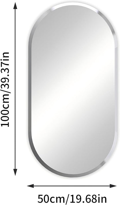 Frameless Oblong Wall Mirror: Decorative Oval Mirrored Glass Vanity with Beveled Silver Edge for Bathroom Bedroom Livingroom Dining Room Entryway Hallway, 40 x 20 inch