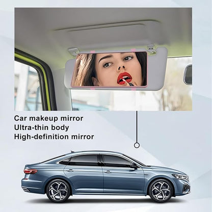 Car Sun Visor Vanity Mirror, Vehicle Sun-Shading Cosmetic Makeup Mirror with Straps, Large Automotive Interior Rearview Travel Accessories, Universal for SUV RV Truck (Pink/No LED)