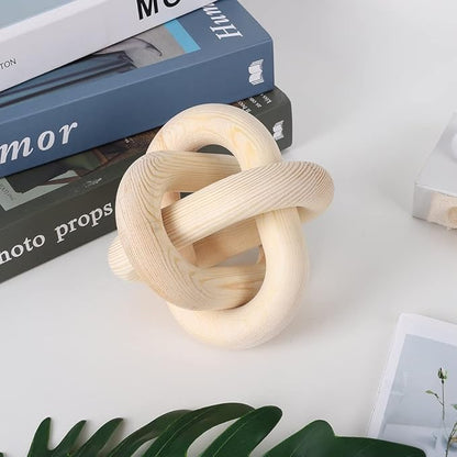 Jlong Wood Knot Decor, 3-Link Wood Chain Link Coffee Table Decor, Small Shelf Decor Accents, Hand Carved Modern Farmhouse Boho Wooden Knot Decorative Chain Wood Decor for Living Room Bedroom Office