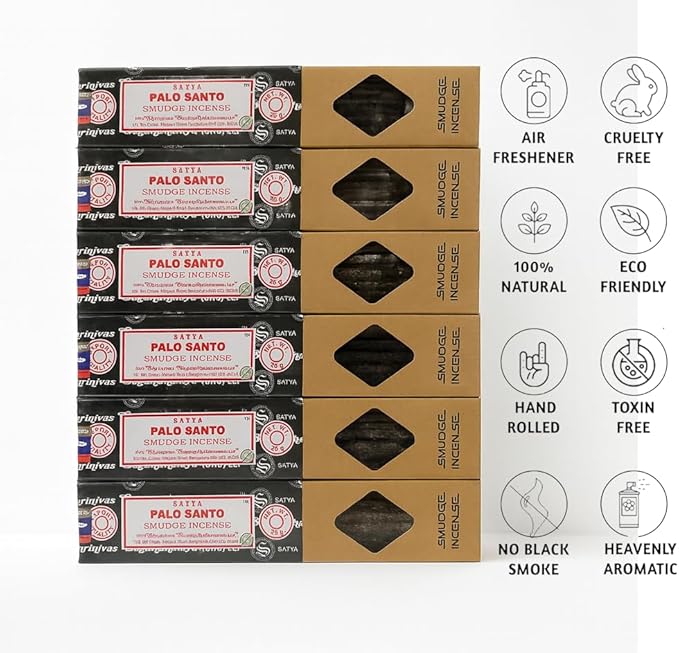 Satya Smudge Incense Stick – Hand-Rolled Indian Masala Incense for Meditation, Yoga & Spiritual Cleansing Pack of 6 (Smudge Palo Santo)