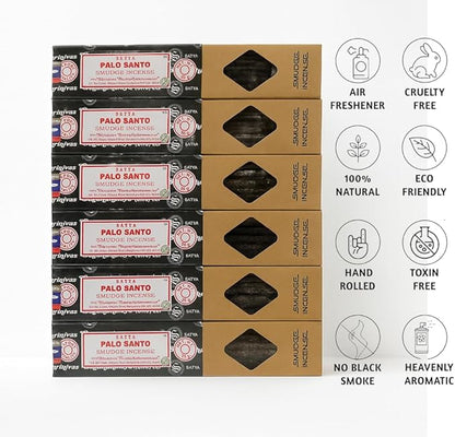 Satya Smudge Incense Stick – Hand-Rolled Indian Masala Incense for Meditation, Yoga & Spiritual Cleansing Pack of 6 (Smudge Palo Santo)