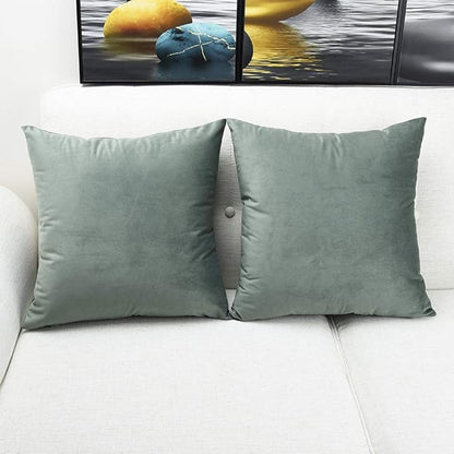Artaimee Velvet Throw Pillow Covers 18x18 Inches - Set of 4, Grey Green, Soft & Cozy Decorative Cushion Covers for Sofa, Bed, Couch, Office & Car – Hidden Zipper, Machine Washable