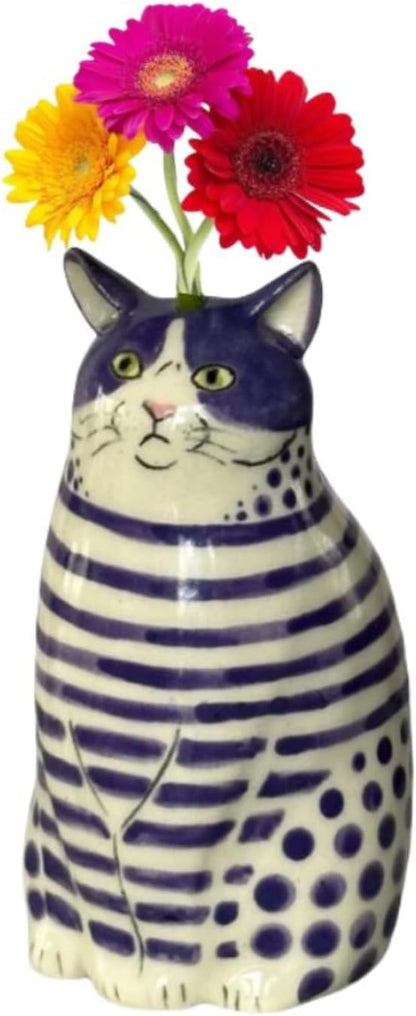 Adorable Polka Dot Cat Flower Vase Bud - A Unique Handmade Piece Perfect for Cat Lovers - Functional and Whimsical Decor for Home and Office