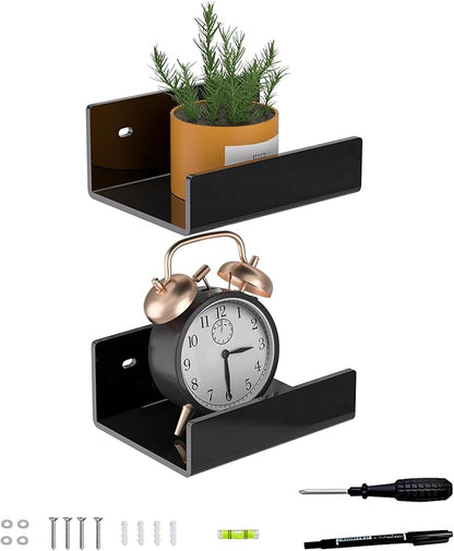 5 Inches Black Acrylic Wall Shelves for Home Décor, Pack of 2, Acrylic Shelf for Wall, Wall Mounting Display Shelf