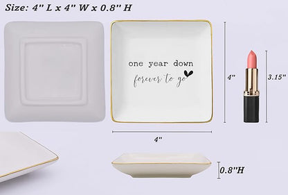 NZY One Year Down,Forever to Go-One Year Anniversary for Her-Valentine Gift,1st Wedding Gifts Anniversary for Wife Girlfriend-Ceramic Jewelry Tray Trinket Holder Ring Dish